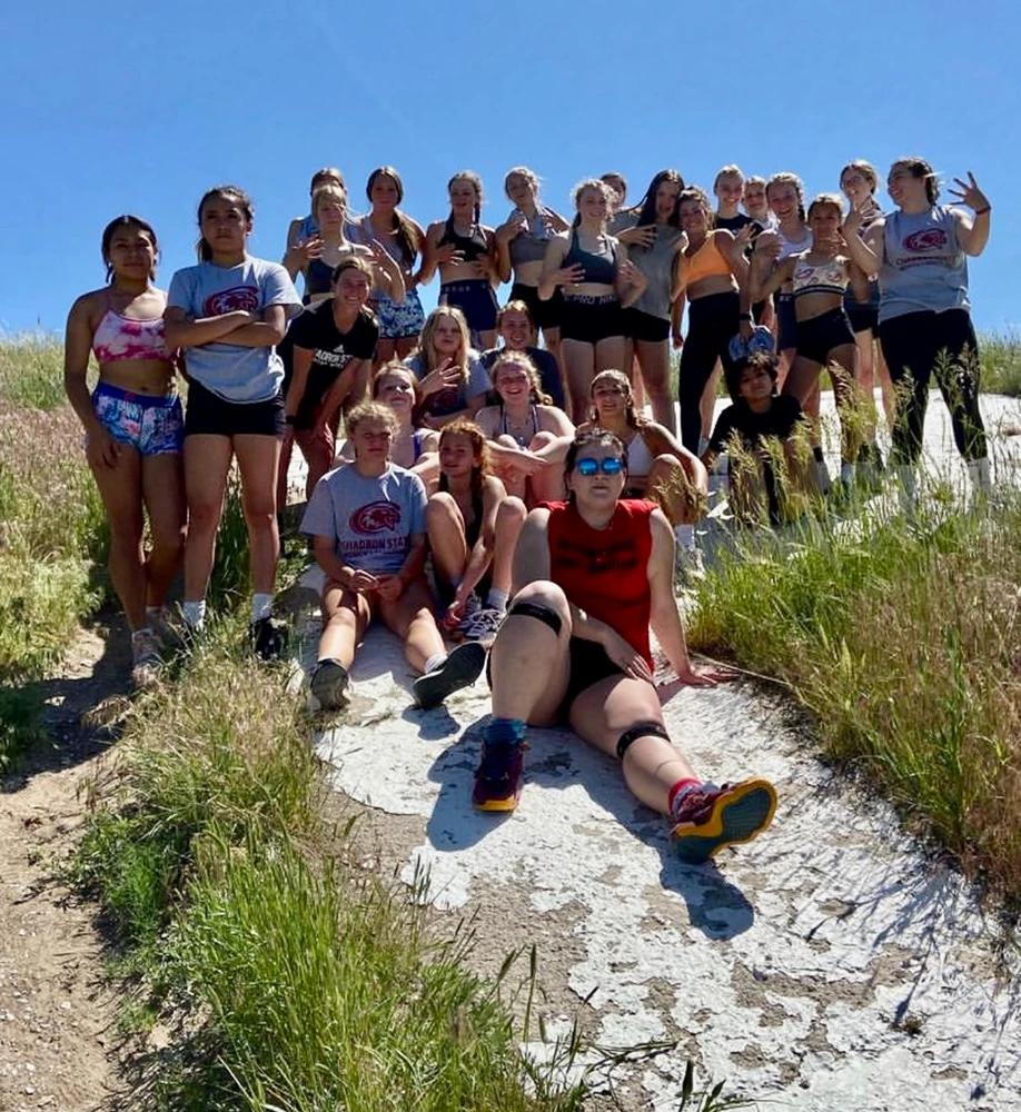 Large group of female wrestlers on C-Hill