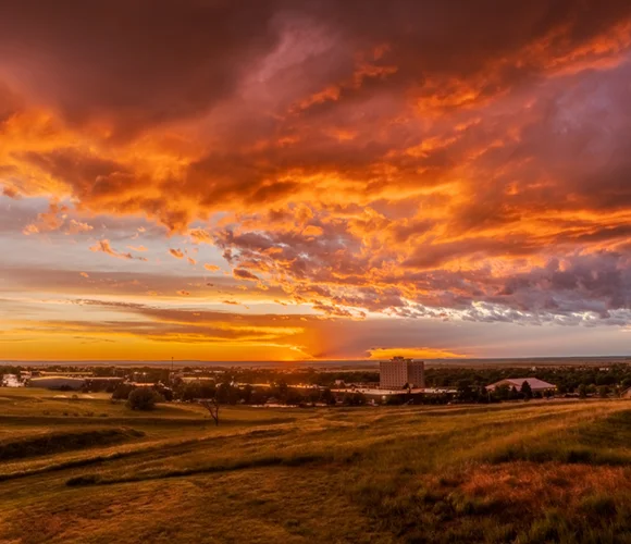 Sunset with bright orange clouds