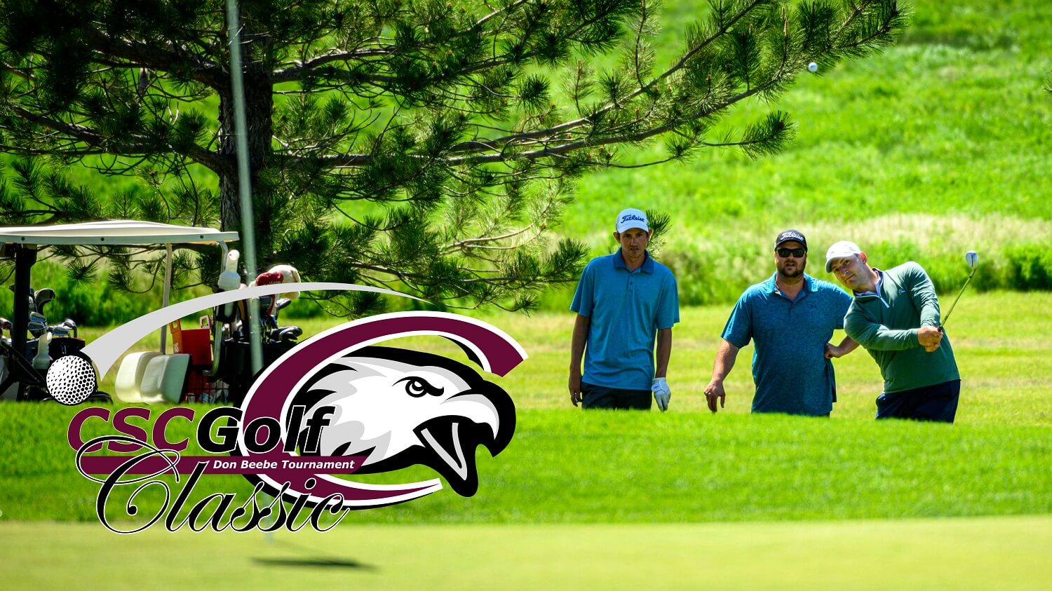 Golf classic banner: photo of golfing with logo