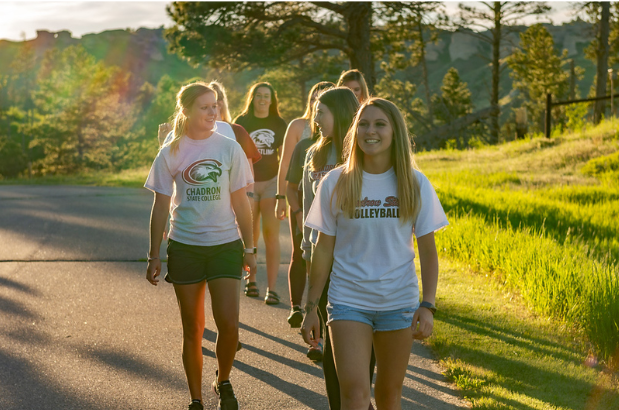 Students enjoying the trails behind CSC