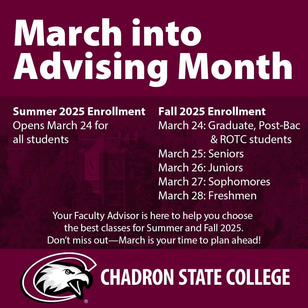 Graphic detailing dates for Summer and Fall 2025 registration dates: opens march 24 for all students for summer 2025, for fall 2025 graduate, post-bac & rotc march 24, seniors-march 25, juniors-march-26, sophomores-march 27, and freshman-march 28