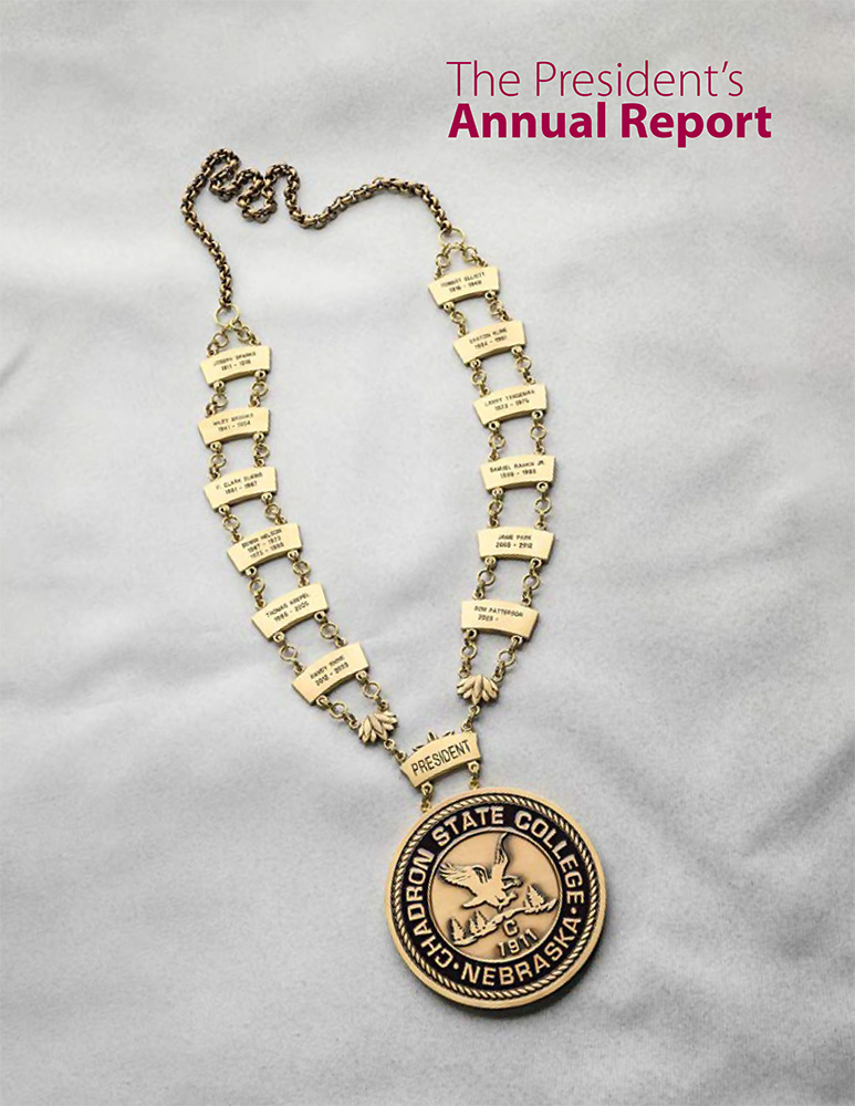 The cover of the 2024 annual report, has the text The President's Annual Report and a photograph of his medalion of office
