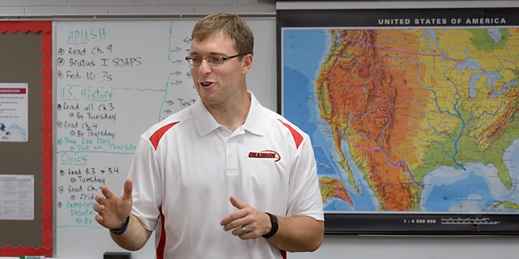 A student teacher teaching history at Chadron High School
