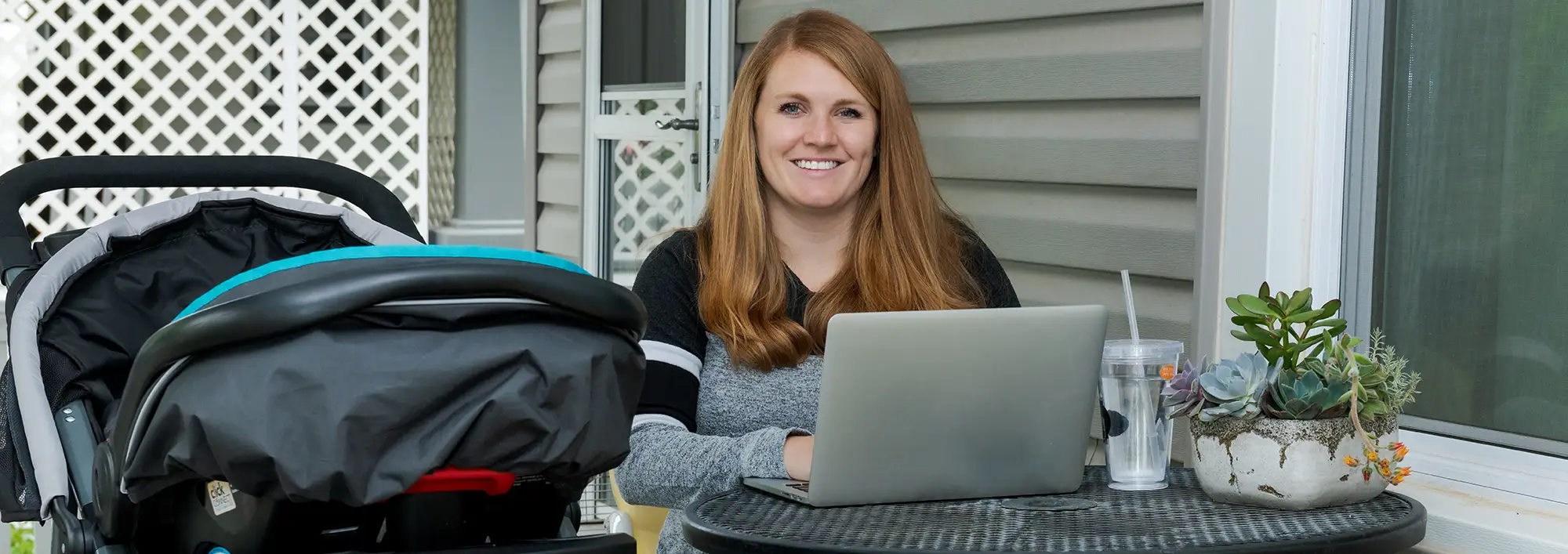A student works on a laptop