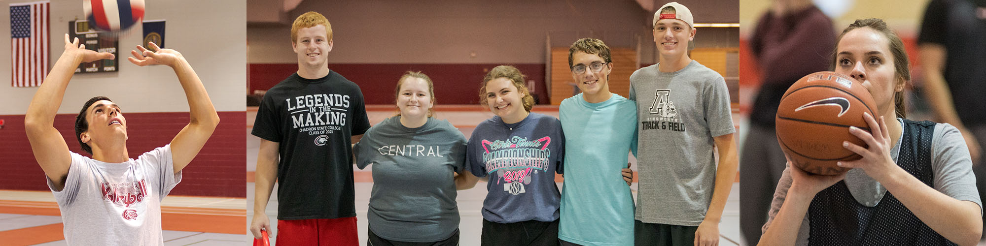 Three scenes of students participating in intramural activities