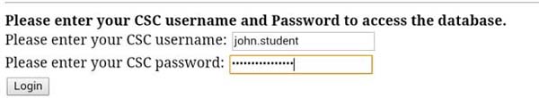 Screenshot of log in