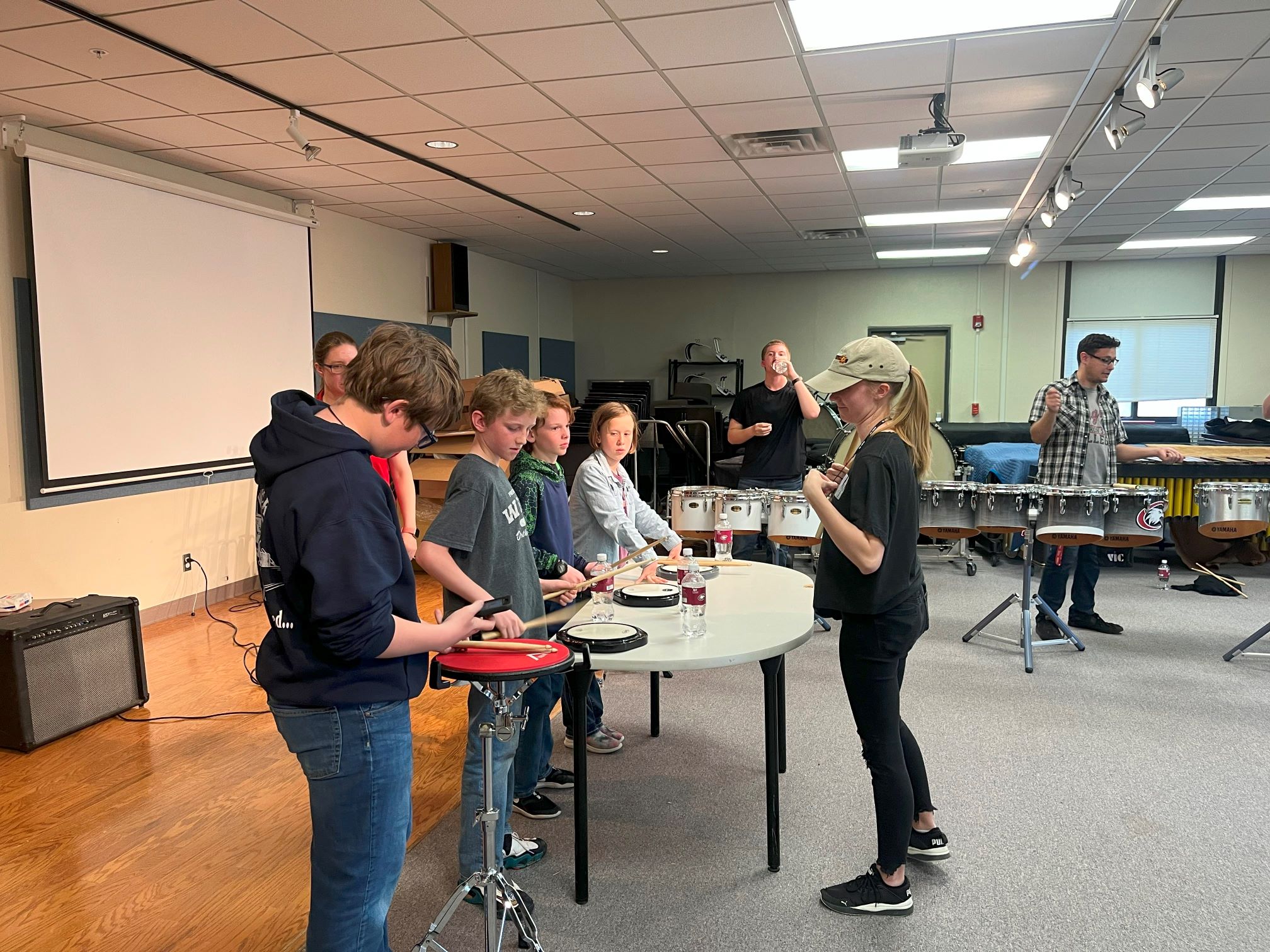 students playing snare drum