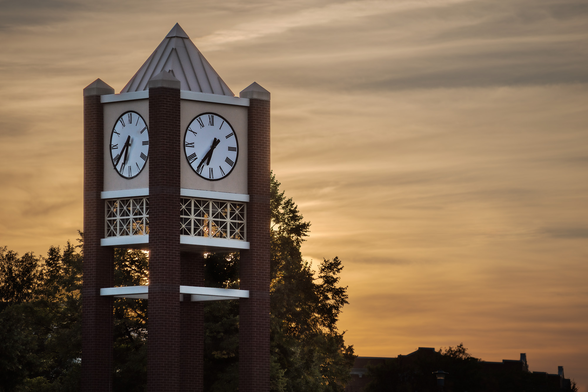 Chadron State College Clock Tower at sunset