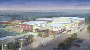 The architect's drawing of the proposed athletic facility at Chadron State College, as seen from south of Elliott Field looking east.