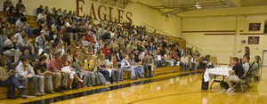 High school students listen to a panel of Chadron State students during Health Professions Day.