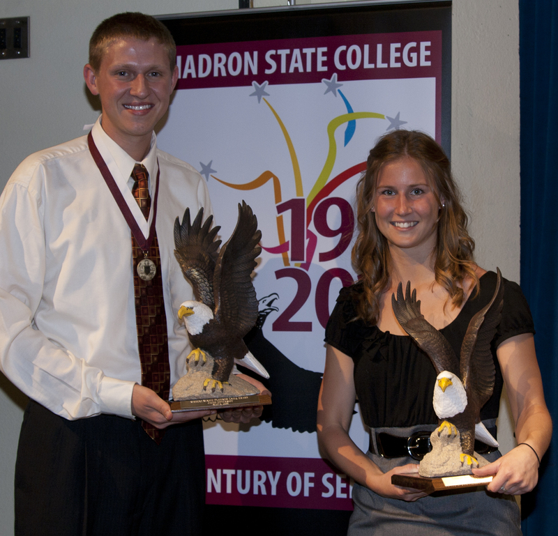 Jacob Zitterkopf and Ashley Maxon display the Platinum Eagle awards.