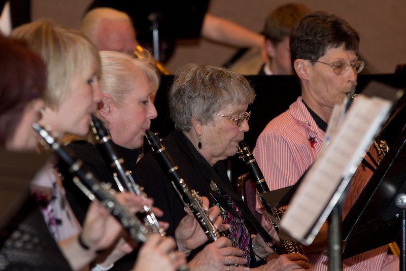 Members of the clarinet section play during the community band's concert April 27. (Photo by Justin Haag)