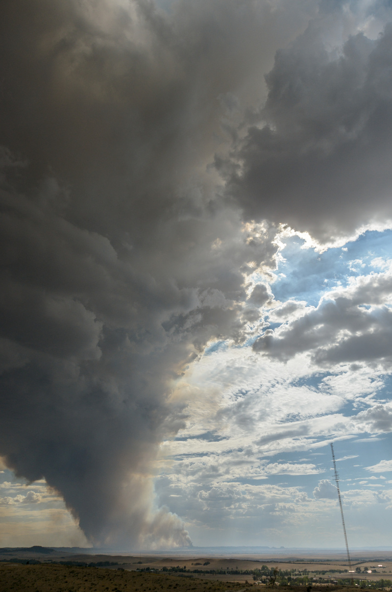 A column of smoke from a wildfire south of Chadron fills the sky south of the Chadron State College campus Aug. 29. (Photo by Daniel Binkard/Chadron State College)