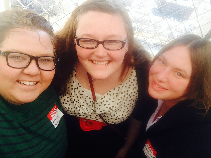 From left, Chadron State College social work majors Vanessa Mader of Biddle, Mont., Ana Smiley of Bassett, Neb. and Allison Leonard of Chadron, pose at the top of the capitol in Lincoln while attending Legislative Days in March.