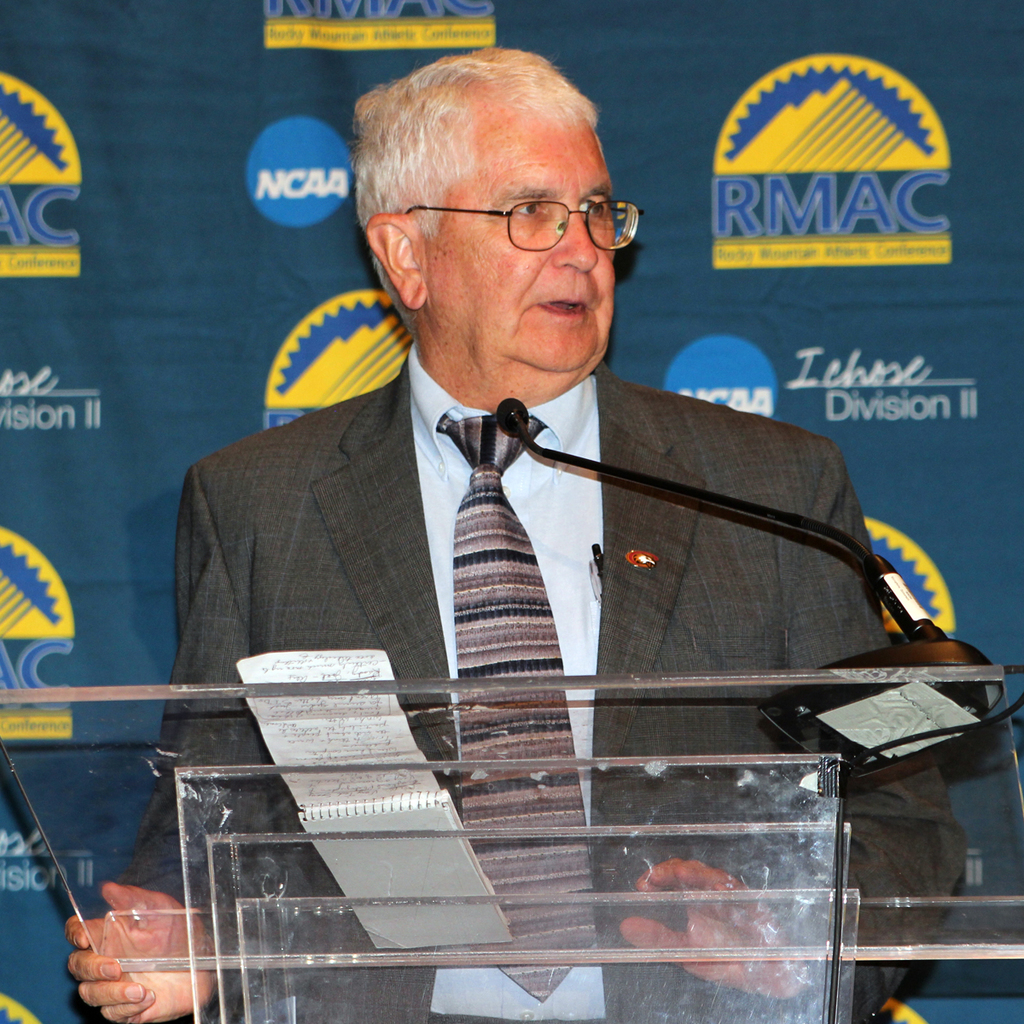 Con Marshall speaks during the RMAC Hall of Fame July 11, 2014, in Colorado Springs, Colorado. Marshall will be honored by Chadron State College Saturday, Oct. 25 during Con Marshall Day. (Photo by Alex Helmbrecht)