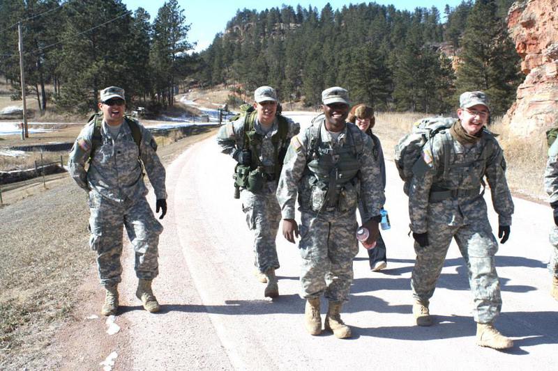 CSC ROTC members participate in a 12-mile march with a 35-pound pack near Hot Springs, South Dakota.