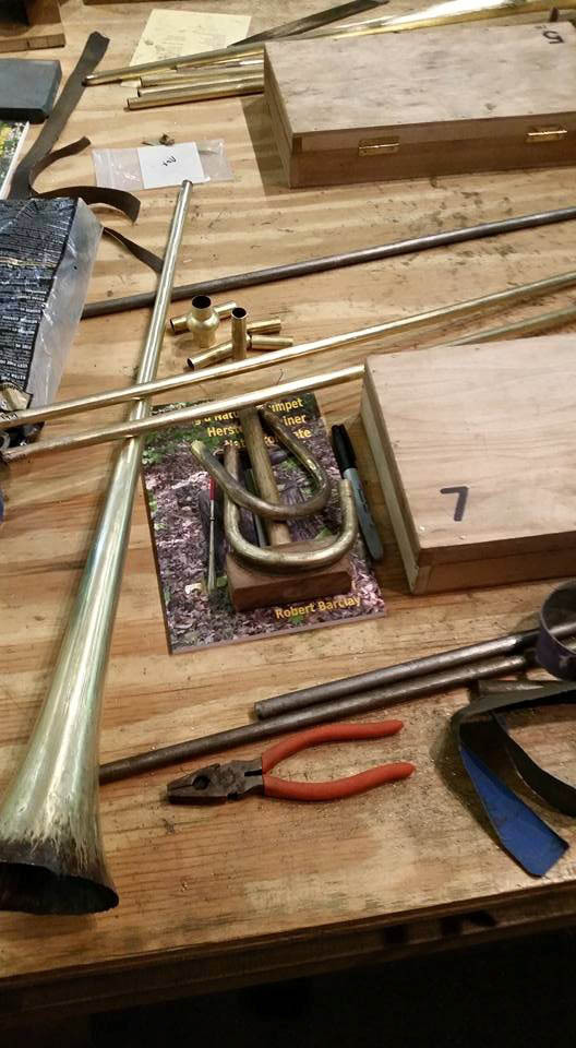 Pieces of Shuler's partially finished trumpet.