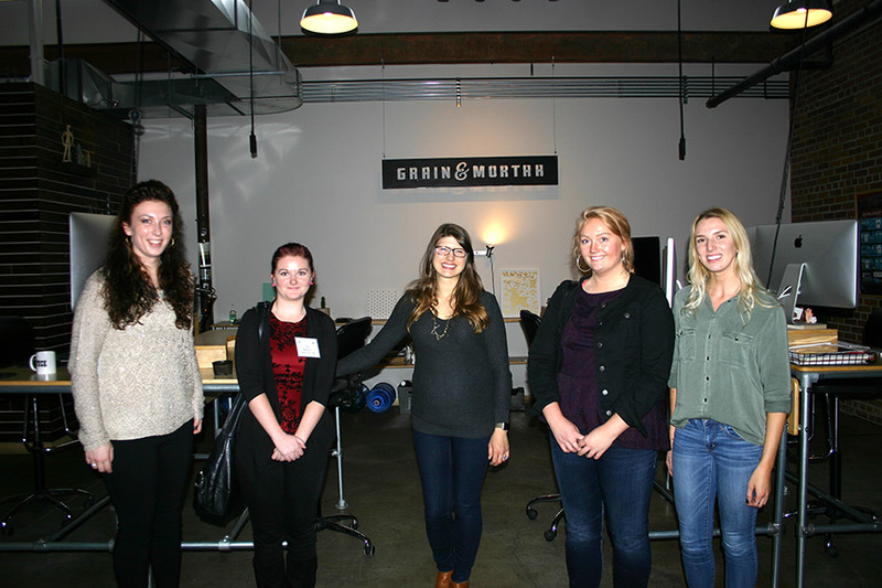 Chadron State College students pose during a tour of Grain & Mortar, an Omaha advertising agency, during a recent trip to Omaha