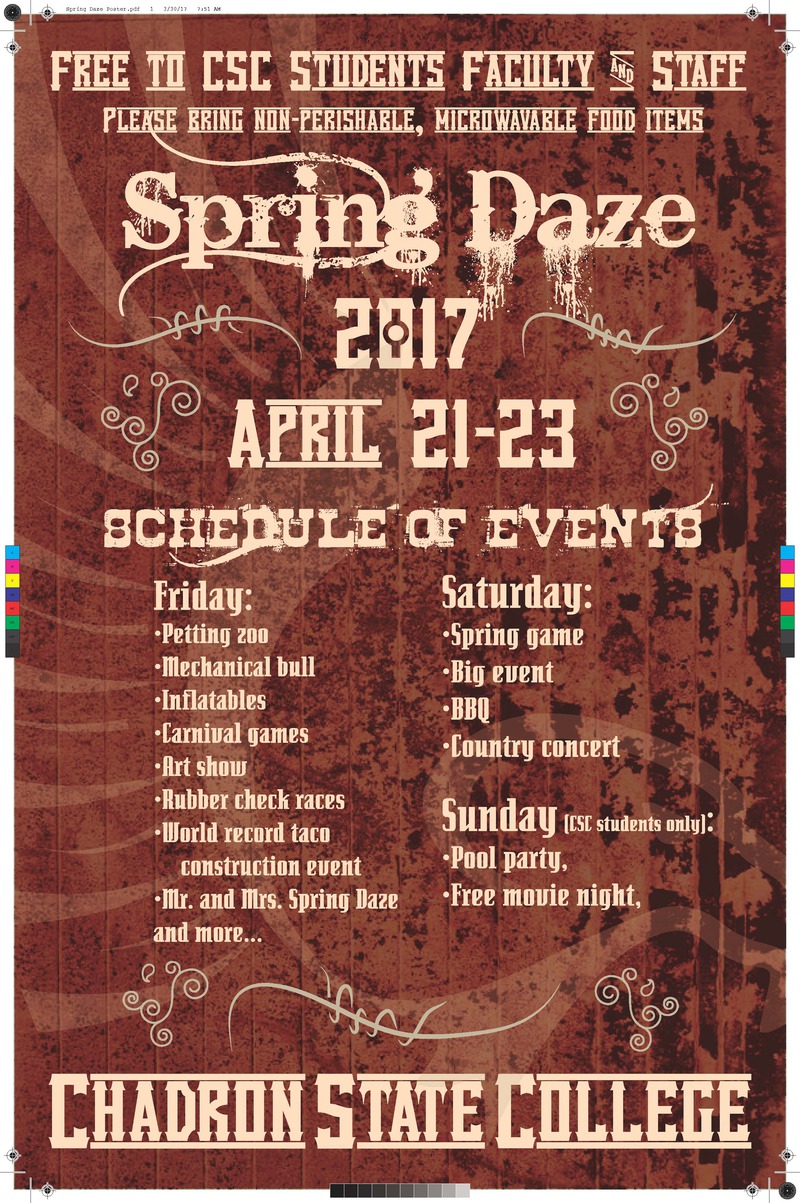 2017-04-19 Spring Daze events moved to Chicoine, due to weather forecas
