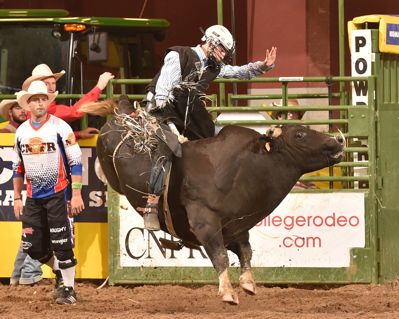 Chadron State College student Dakota Rice of Kellogg, Idaho, competes in the College National Finals Rodeo in Casper, Wyo., in June 2017