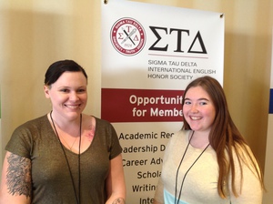 Chadron State College students Stephanie Gardener, left, and Rachel Dowling pose while attending the national Sigma Tau Delta convention in Louisville, Kentucky, March 29-April 1, 2017, where they each presented an original composition.