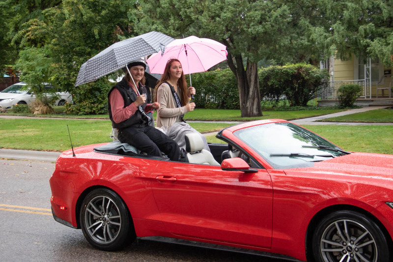 Homecoming King Miles Englebert of Burdock, S.D., and Queen Taryn Foxen of Aurora, Colo., in the Chadron State College Homecoming parade Saturday, Sept. 28, 2019.