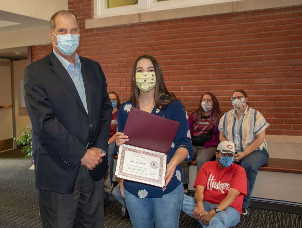 Dr. Randy Rhine poses with Katie Diehl of Chadron.