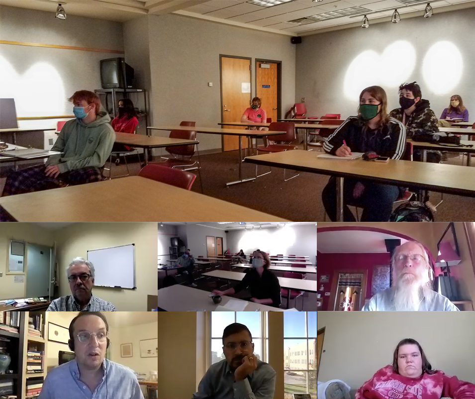 Chadron State College students, faculty and guests watch a premier of a new episode from an award-winning PBS series via zoom meeting.