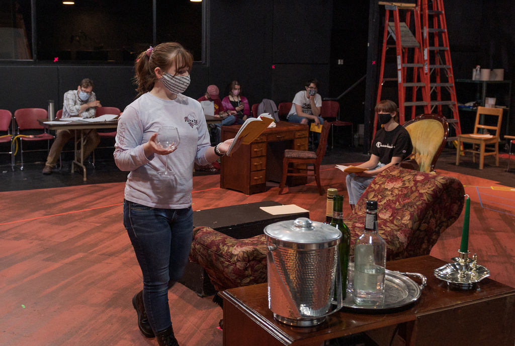 Olivia Freeze and Halle Smith rehearse a scene for