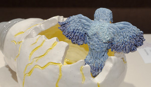 Crack Egg with Bird sitting on it artwork at CSC Art Show
