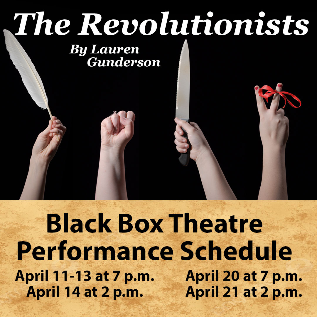 Ad for a play with four arms holding various symbols