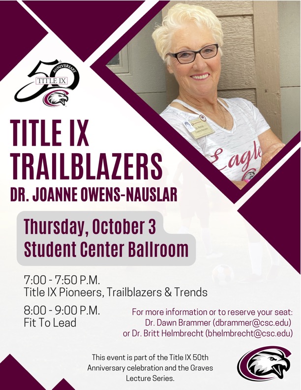 A poster featuring a photo of Dr. JoAnne Owens-Nauslar detailing the time and date of her presentation 