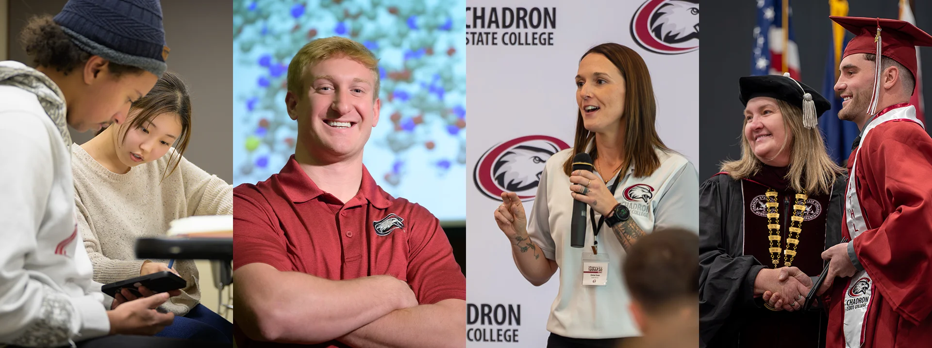 Four scenes showing general academic and campus life