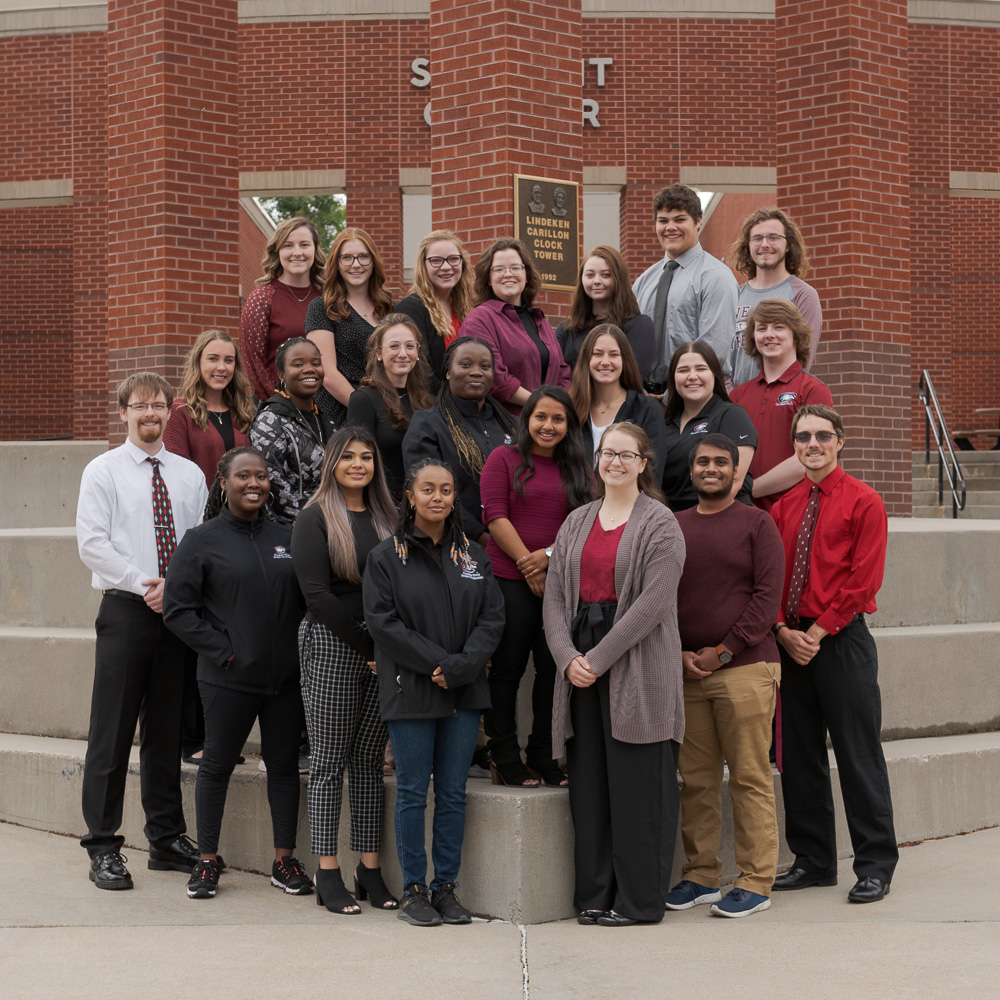 Student senate representatives in front of the student center