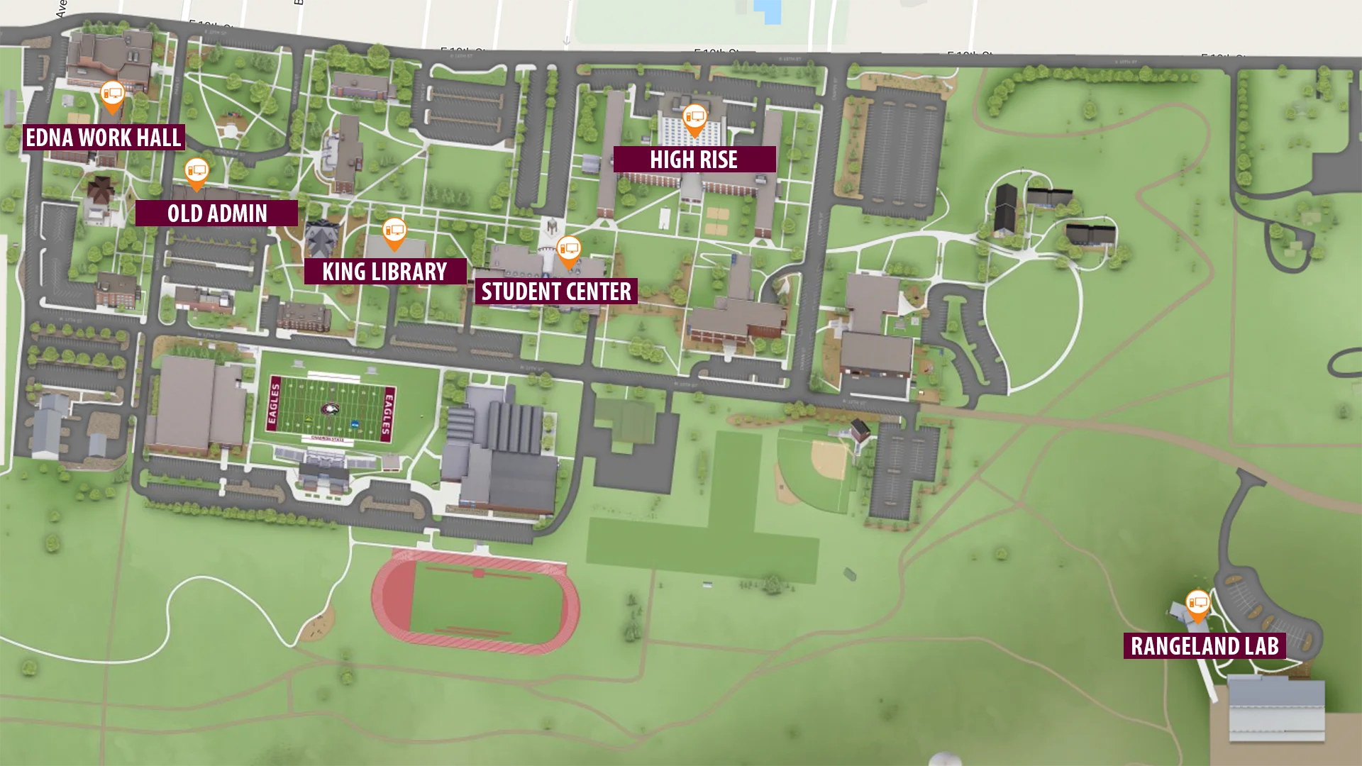 Map highlighting buildings with labs