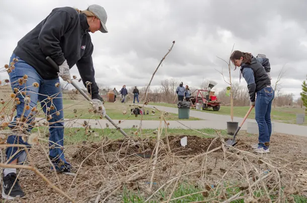 Students gardening